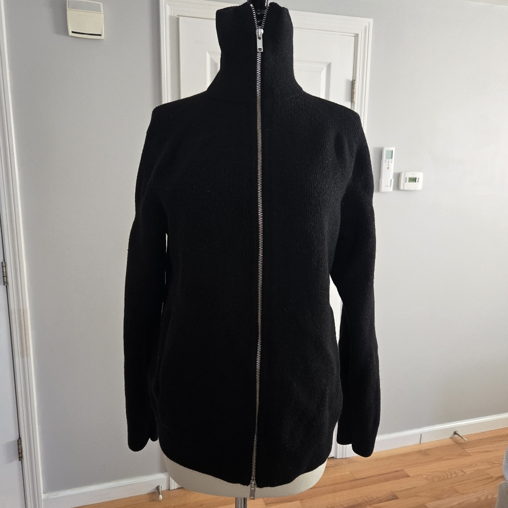 Theory Black Full-Zip Wool Blend Sweater